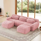 Canapé d'angle en U marron sans accoudoirs de 291 cm avec coussins décoratifs et 2 poufs, éponge haute densité 32D, pour salons