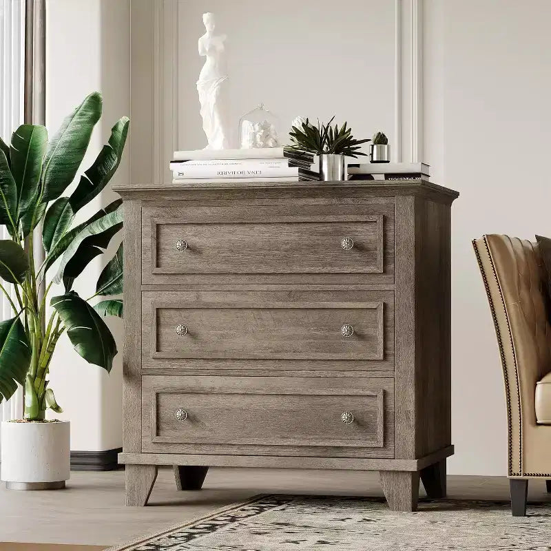 Commode à 3 tiroirs pour chambre à coucher, commode en bois noir pour chambre à coucher, petite commode rustique, table de chevet, armoire de rangement en bois
