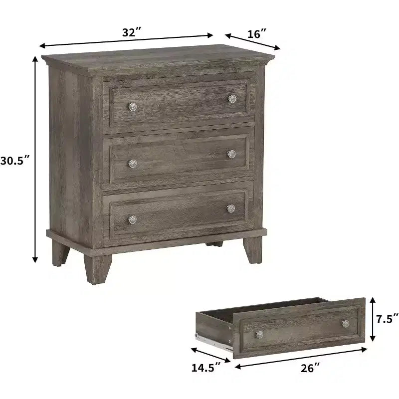 Commode à 3 tiroirs pour chambre à coucher, commode en bois noir pour chambre à coucher, petite commode rustique, table de chevet, armoire de rangement en bois