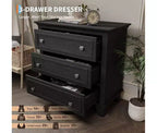 Commode à 3 tiroirs pour chambre à coucher, commode en bois noir pour chambre à coucher, petite commode rustique, table de chevet, armoire de rangement en bois