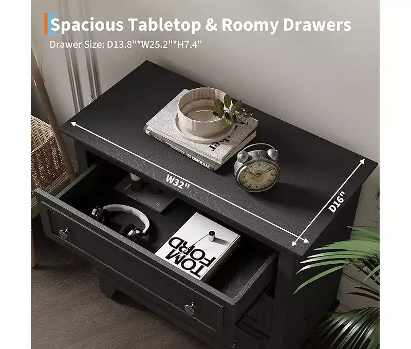 Commode à 3 tiroirs pour chambre à coucher, commode en bois noir pour chambre à coucher, petite commode rustique, table de chevet, armoire de rangement en bois