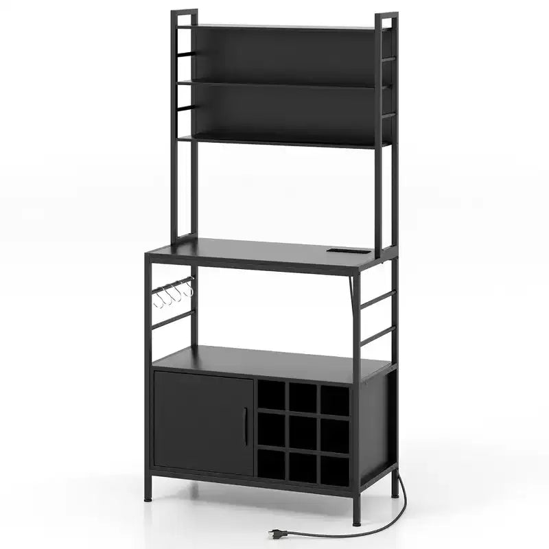 Meuble de rangement de cuisine Costway 67 avec prises électriques, meuble de bar à café avec crochets en S
