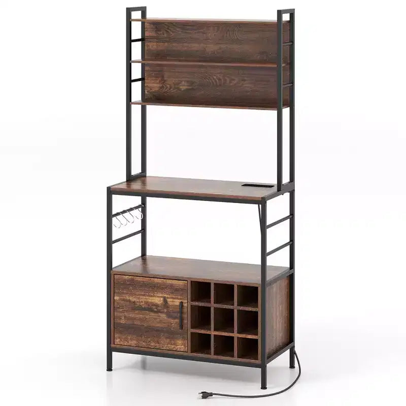 Meuble de rangement de cuisine Costway 67 avec prises électriques, meuble de bar à café avec crochets en S