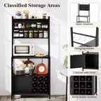 Meuble de rangement de cuisine Costway 67 avec prises électriques, meuble de bar à café avec crochets en S