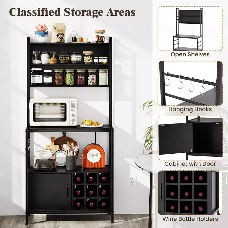 Meuble de rangement de cuisine Costway 67 avec prises électriques, meuble de bar à café avec crochets en S