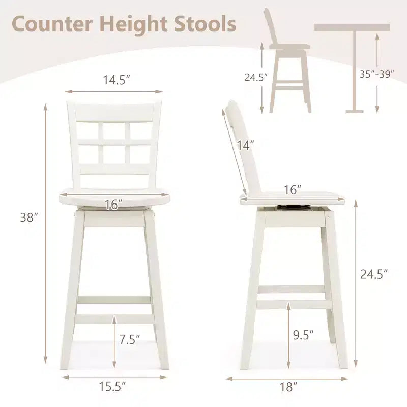 Costway 4PCS 24.5 Inch Counter Height Bar Chairs Swivel Bar Stools w/ Hollow Backrest