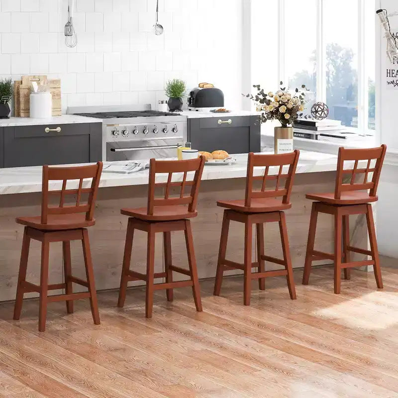 Costway 4PCS 24.5 Inch Counter Height Bar Chairs Swivel Bar Stools w/ Hollow Backrest