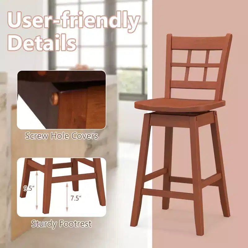 Costway 4PCS 24.5 Inch Counter Height Bar Chairs Swivel Bar Stools w/ Hollow Backrest