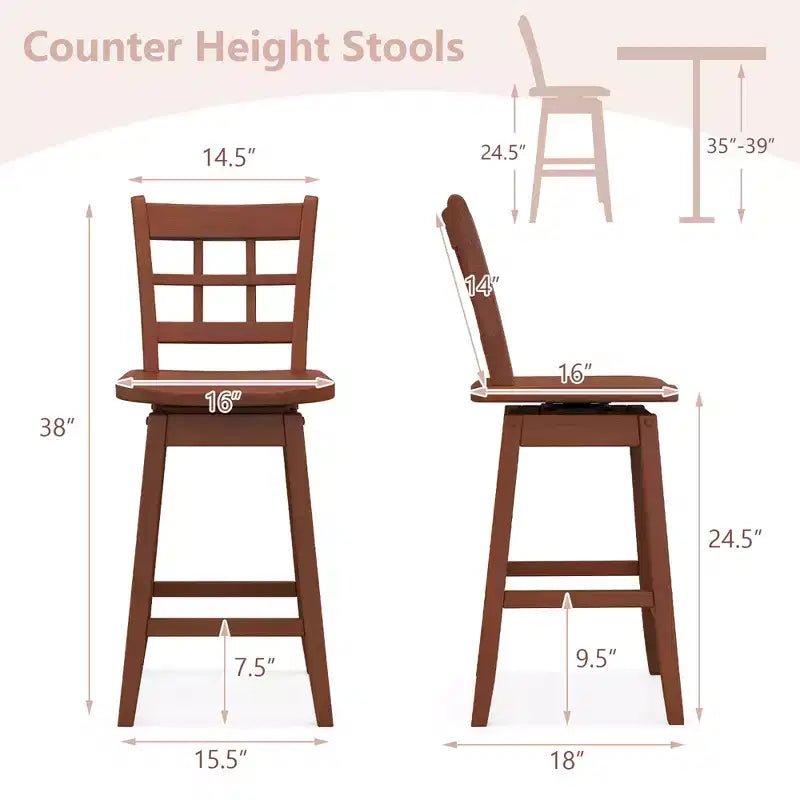 Costway 4PCS 24.5 Inch Counter Height Bar Chairs Swivel Bar Stools w/ Hollow Backrest