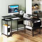 Bureau de jeu en L Costway avec lumières LED, prises électriques, support d'écran et pochette en tissu