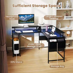 Bureau de jeu en L Costway avec lumières LED, prises électriques, support d'écran et pochette en tissu