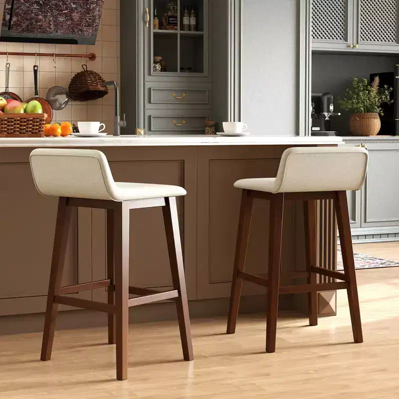 Tabourets de bar Costway 29" rembourrés avec dossier bas, repose-pieds et pieds en bois pour îlot de cuisine