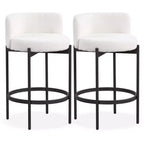 Costway Boucle Counter Stools Set of 2 w/Curved Backrest Metal Frame Comfy Footrest