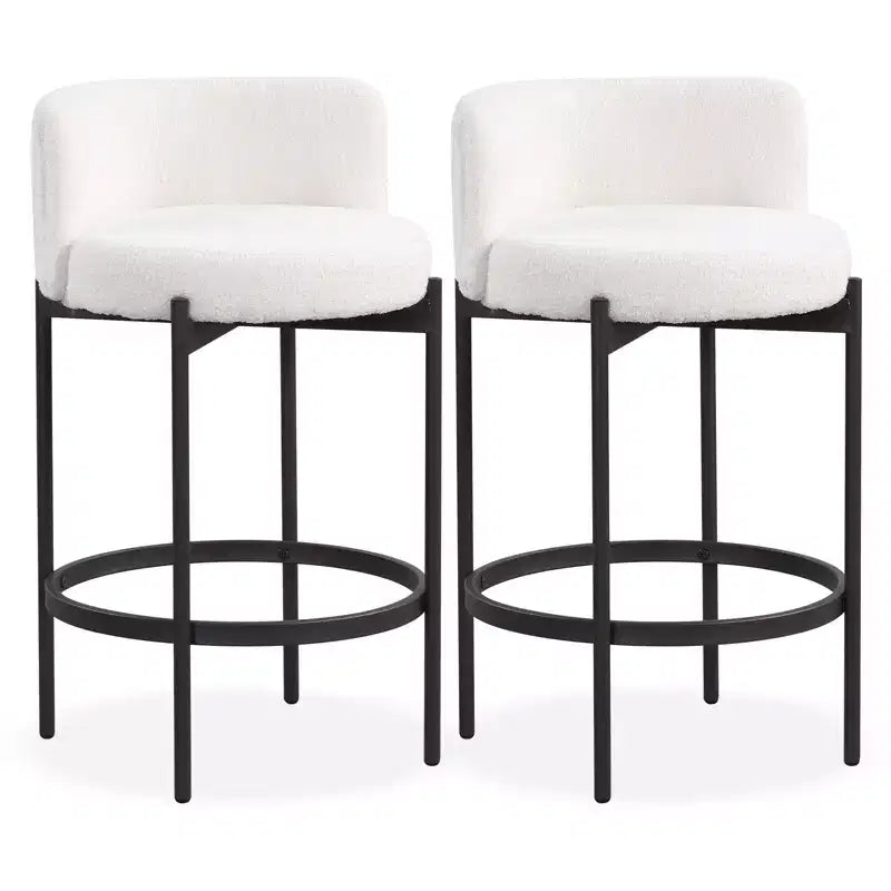 Costway Boucle Counter Stools Set of 2 w/Curved Backrest Metal Frame Comfy Footrest