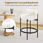 Lot de 2 tabourets de bar Costway en tissu bouclette avec dossier incurvé, structure en métal et repose-pieds confortable