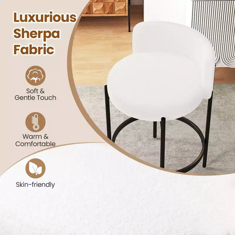 Lot de 2 tabourets de bar Costway en tissu bouclette avec dossier incurvé, structure en métal et repose-pieds confortable