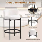 Lot de 2 tabourets de bar Costway en tissu bouclette avec dossier incurvé, structure en métal et repose-pieds confortable