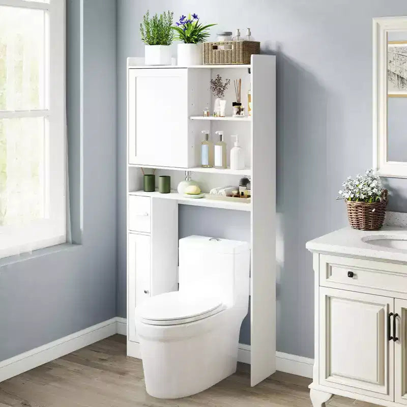 Meuble de Rangement WC Costway Économiseur d'Espace Salle de Bain avec Porte Coulissante