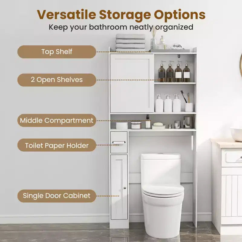 Meuble de Rangement WC Costway Économiseur d'Espace Salle de Bain avec Porte Coulissante