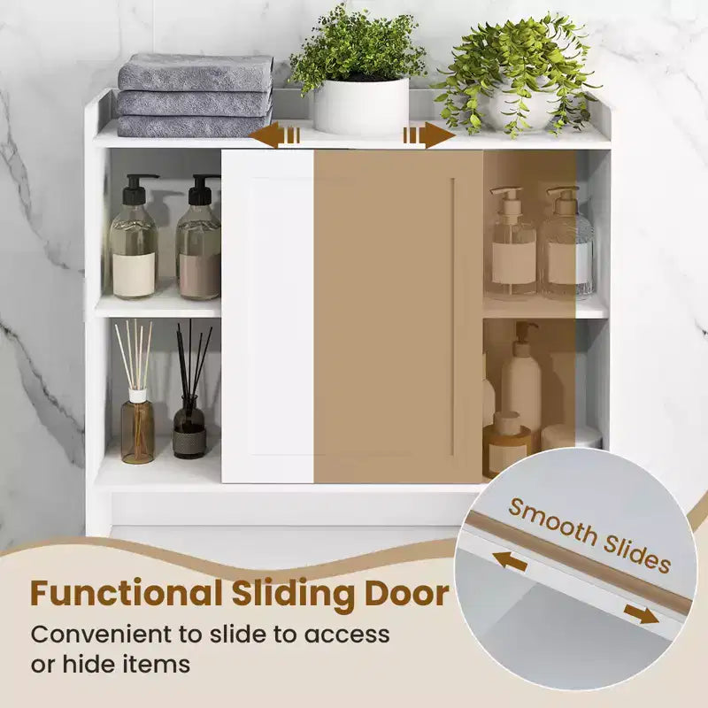 Meuble de Rangement WC Costway Économiseur d'Espace Salle de Bain avec Porte Coulissante