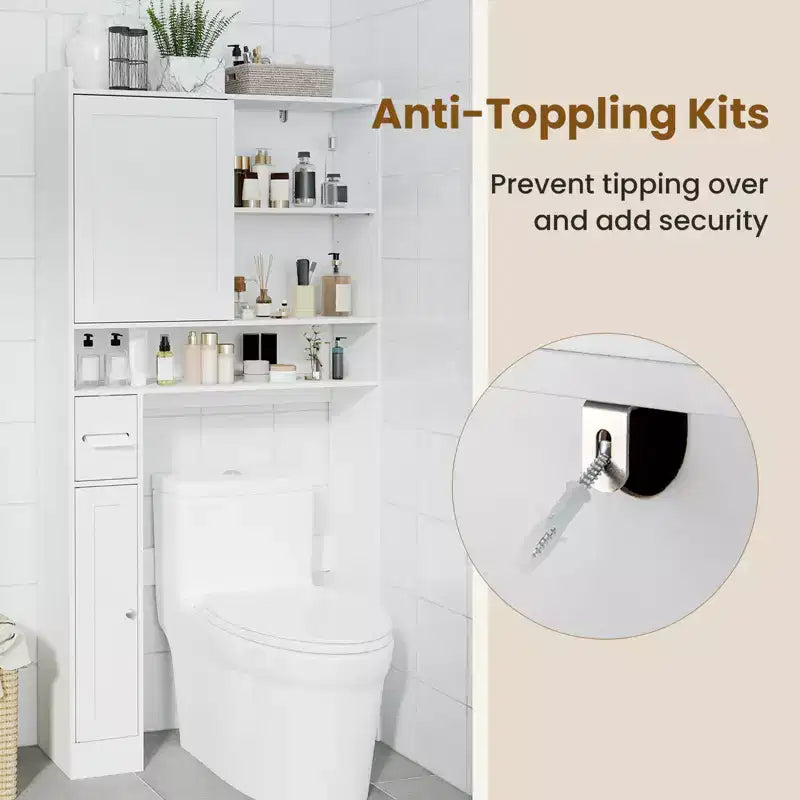 Meuble de Rangement WC Costway Économiseur d'Espace Salle de Bain avec Porte Coulissante
