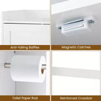 Meuble de Rangement WC Costway Économiseur d'Espace Salle de Bain avec Porte Coulissante