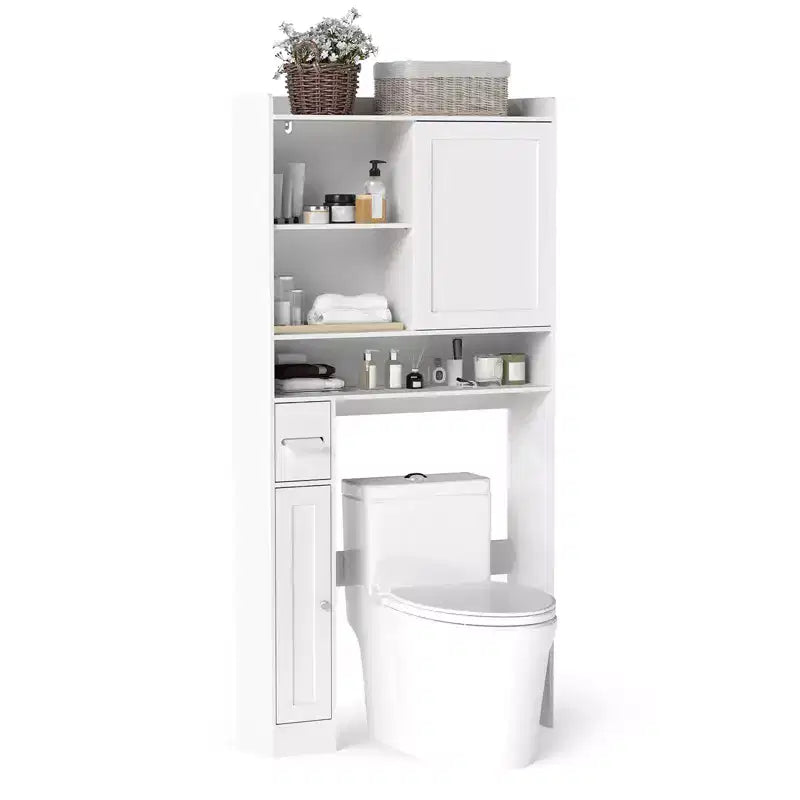 Meuble de Rangement WC Costway Économiseur d'Espace Salle de Bain avec Porte Coulissante