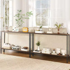 Costway 44 Narrow Entryway Table Console Table w/ Shelf & Dual Anti-Tipping Kits Brown & Black