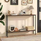 Costway 44 Narrow Entryway Table Console Table w/ Shelf & Dual Anti-Tipping Kits Brown & Black