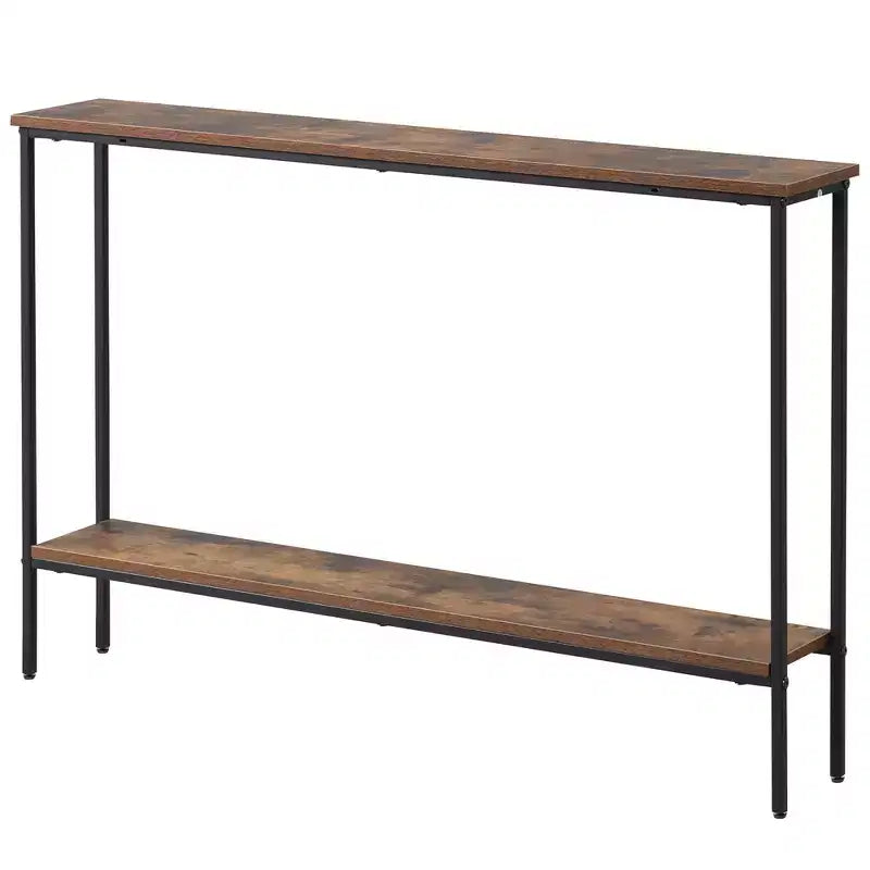 Costway 44 Narrow Entryway Table Console Table w/ Shelf & Dual Anti-Tipping Kits Brown & Black