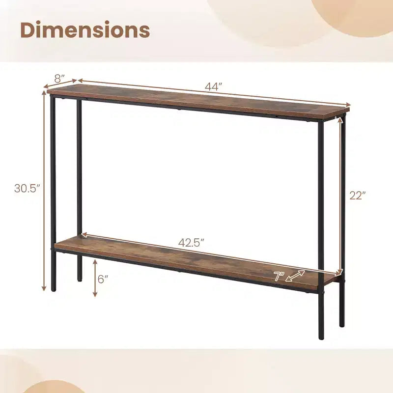 Costway 44 Narrow Entryway Table Console Table w/ Shelf & Dual Anti-Tipping Kits Brown & Black