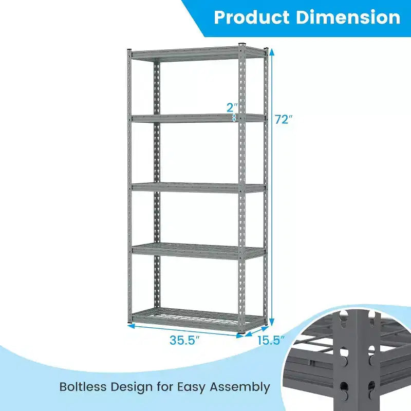 Costway Étagères de garage à 5 niveaux, étagère de rangement robuste en métal, unité de rangement utilitaire réglable pour entrepôt et sous-sol