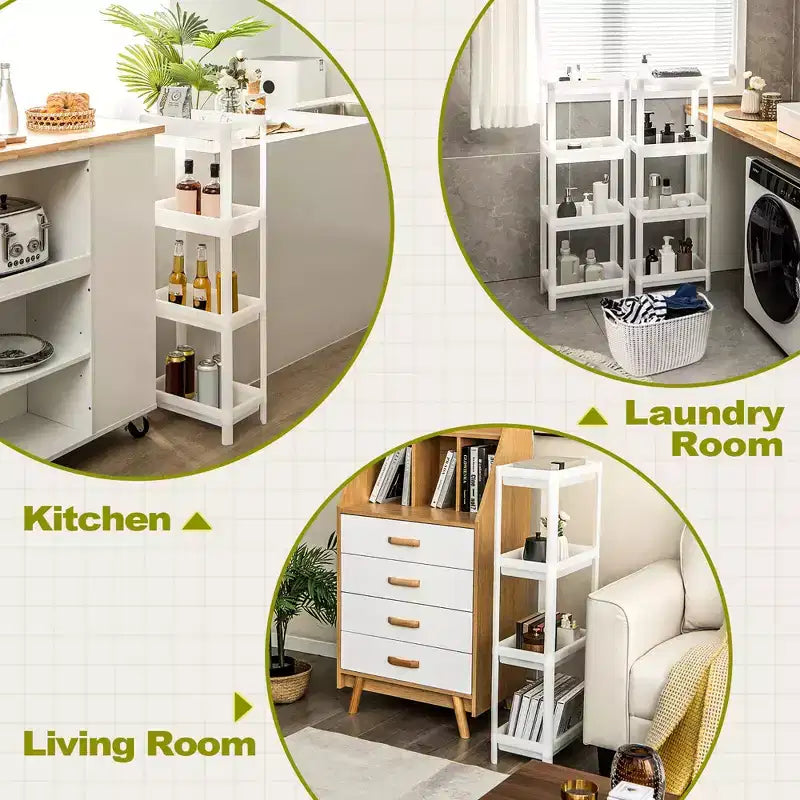 Costway 2PCS 4 Tier Slim Storage Cart Detachable Kitchen Organizer Utility Cart