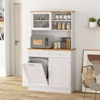 Costway Double Tilt Out Trash Cabinet w/ Hutch Kitchen Pantry Storage Cabinet White