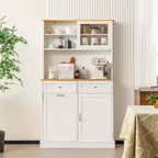 Costway Double Tilt Out Trash Cabinet w/ Hutch Kitchen Pantry Storage Cabinet White