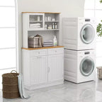 Costway Double Tilt Out Trash Cabinet w/ Hutch Kitchen Pantry Storage Cabinet White