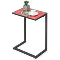 Costway C-shaped Side End Table w/ Ceramic Top for Patio Living Room Balcony