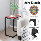 Table d'appoint latérale en C Costway avec plateau en céramique pour patio, salon, balcon