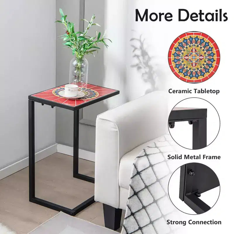 Table d'appoint latérale en C Costway avec plateau en céramique pour patio, salon, balcon