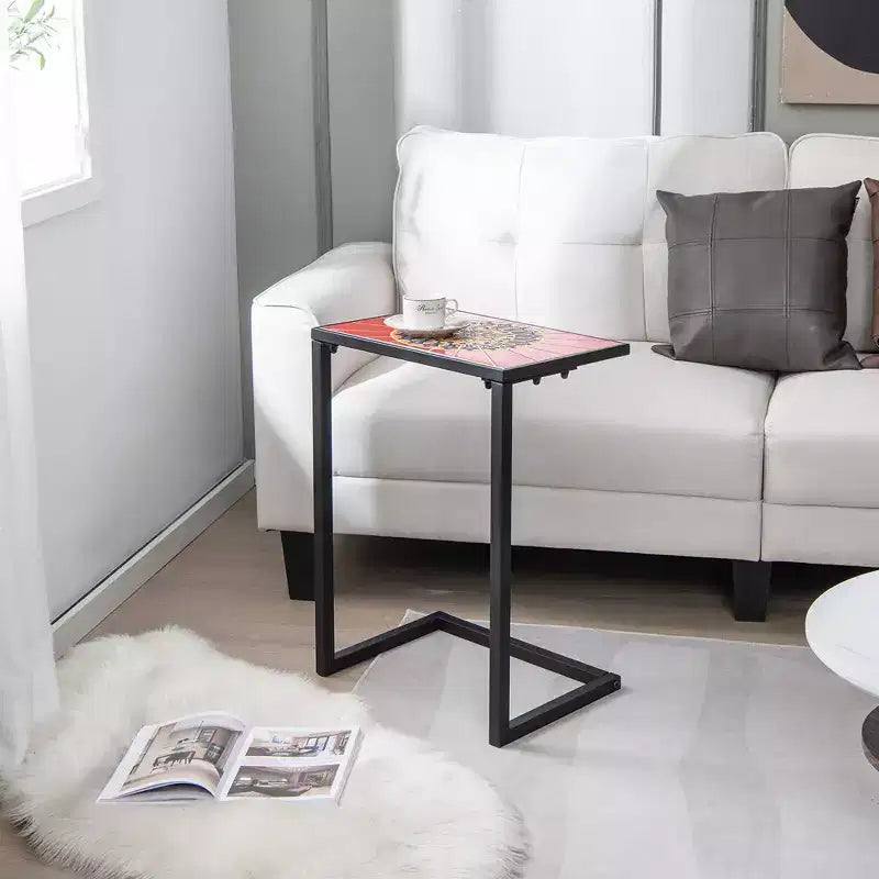 Table d'appoint latérale en C Costway avec plateau en céramique pour patio, salon, balcon