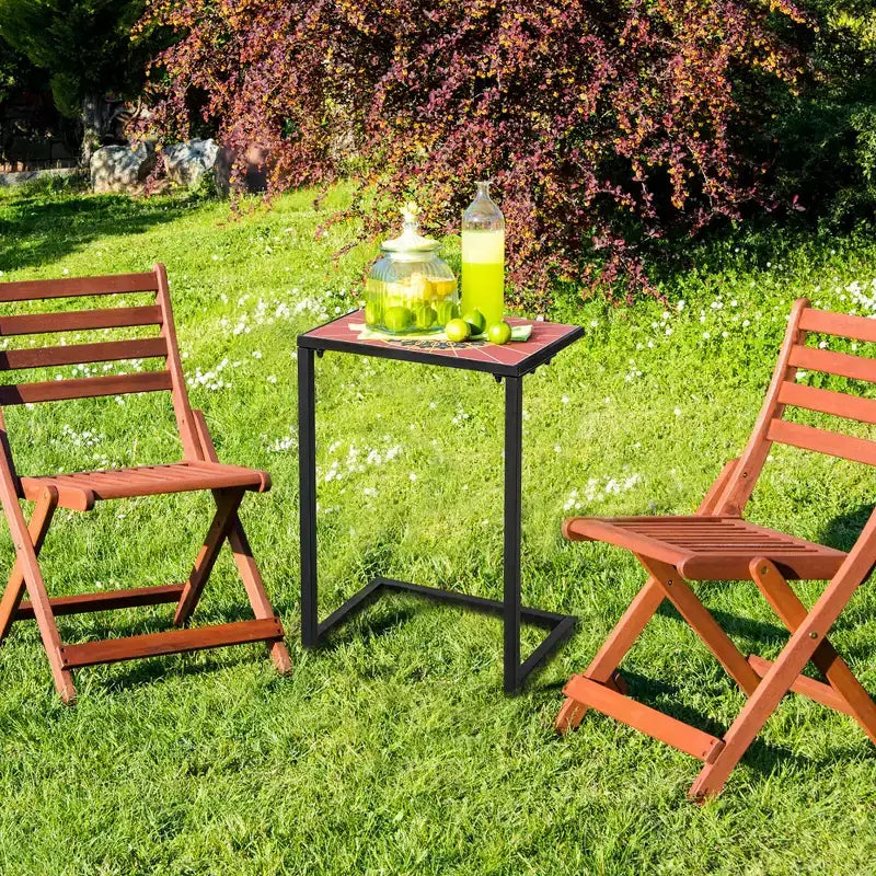 Table d'appoint latérale en C Costway avec plateau en céramique pour patio, salon, balcon