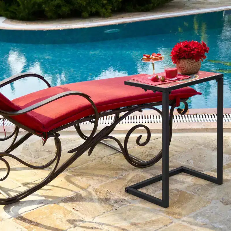 Table d'appoint latérale en C Costway avec plateau en céramique pour patio, salon, balcon