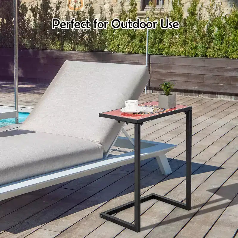 Table d'appoint latérale en C Costway avec plateau en céramique pour patio, salon, balcon