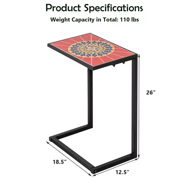 Table d'appoint latérale en C Costway avec plateau en céramique pour patio, salon, balcon