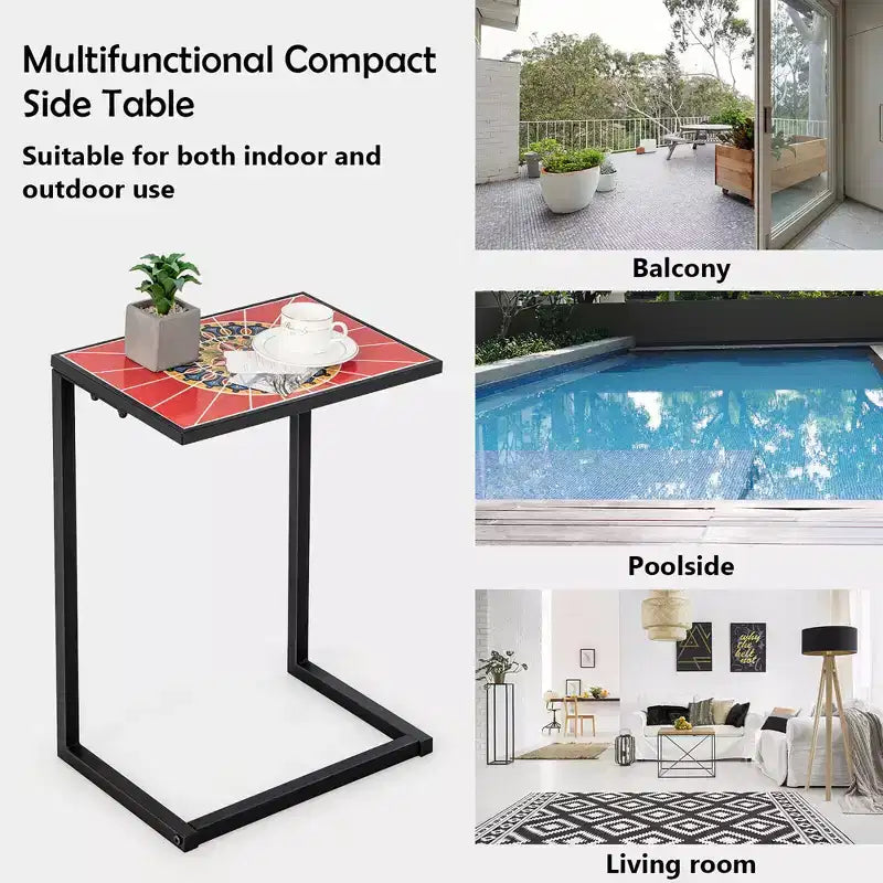 Table d'appoint latérale en C Costway avec plateau en céramique pour patio, salon, balcon
