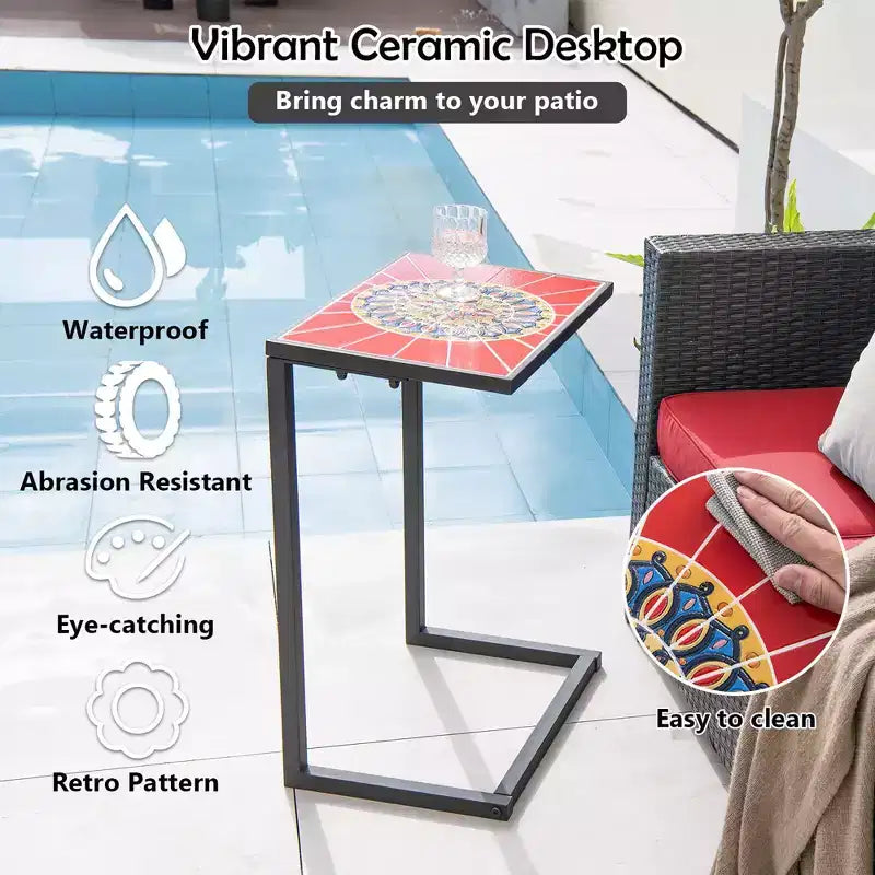 Table d'appoint latérale en C Costway avec plateau en céramique pour patio, salon, balcon