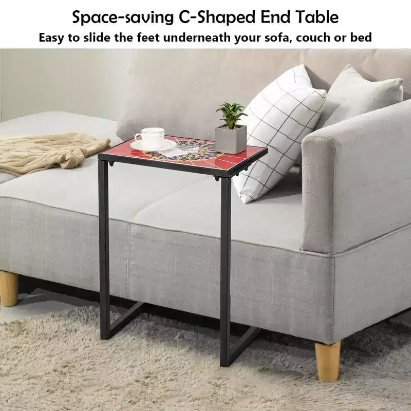 Table d'appoint latérale en C Costway avec plateau en céramique pour patio, salon, balcon