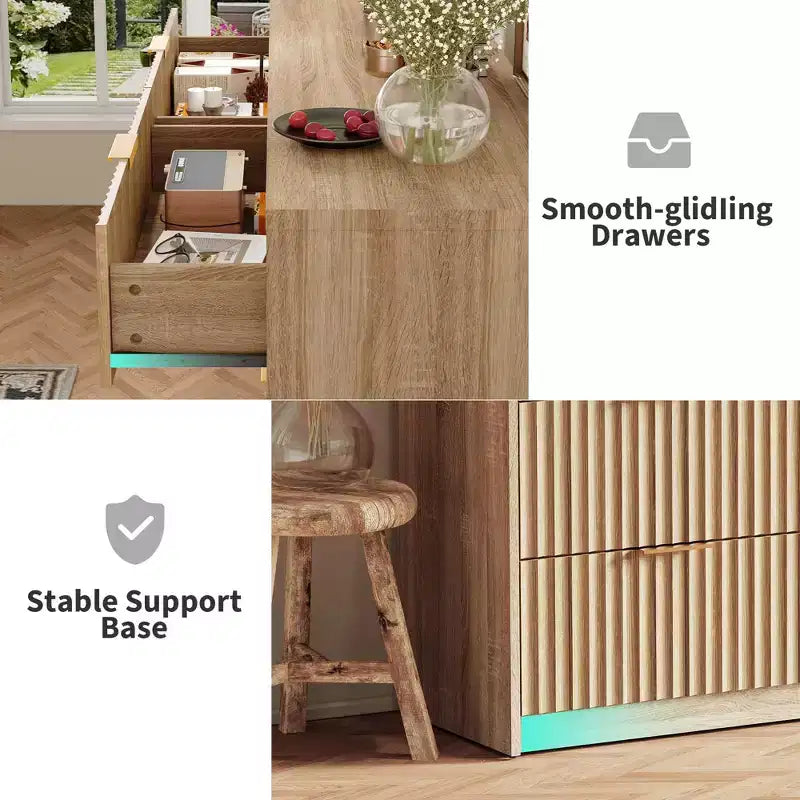 Commode Canelle pour Chambre, Commode Double 8 Tiroirs, Commode Moderne avec Poignées Métalliques, Commodes en Bois pour Salon Couloir