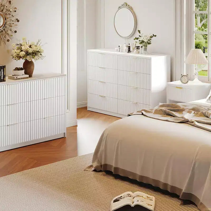 Commode Canelle pour Chambre, Commode Double 8 Tiroirs, Commode Moderne avec Poignées Métalliques, Commodes en Bois pour Salon Couloir