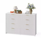 Commode Canelle pour Chambre, Commode Double 8 Tiroirs, Commode Moderne avec Poignées Métalliques, Commodes en Bois pour Salon Couloir